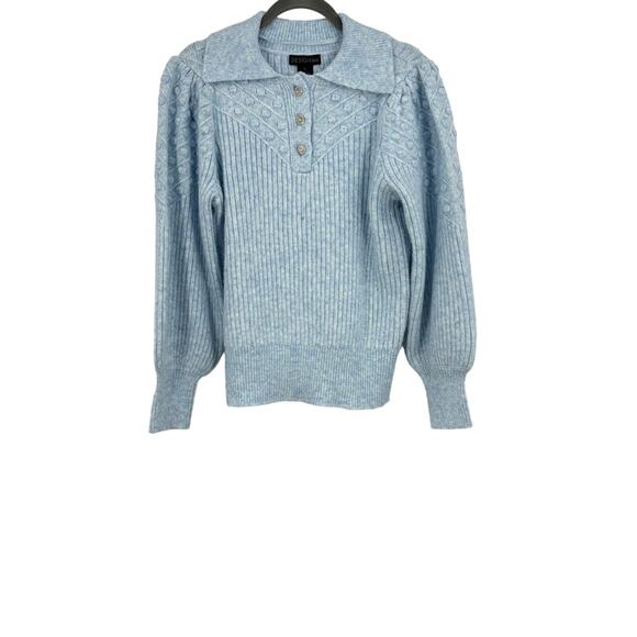 Design 365 Sweater S Blue Ribbed Pullover Balloon Sleeves Preppy NEW - Picture 1 of 8